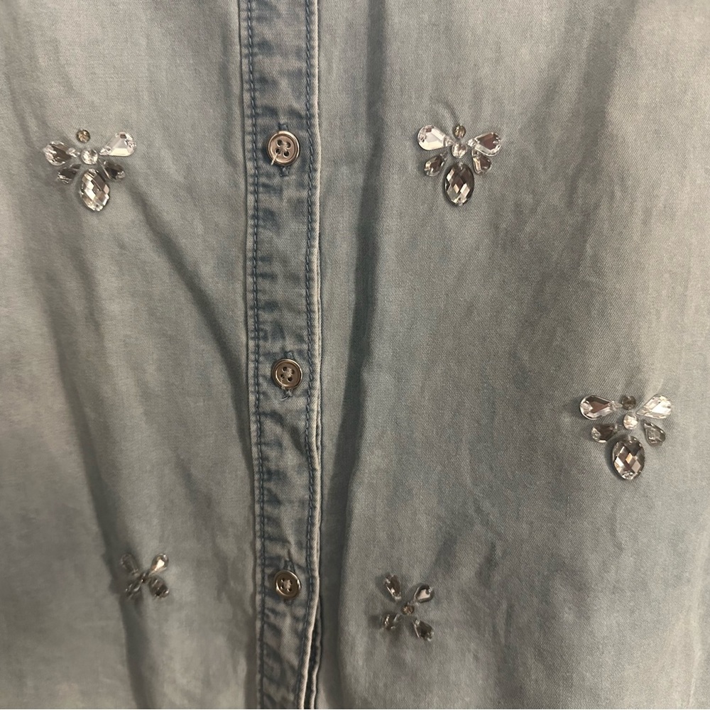 Chico's Light Blue Denim Shirt with Embellishments - Picture 6 of 7